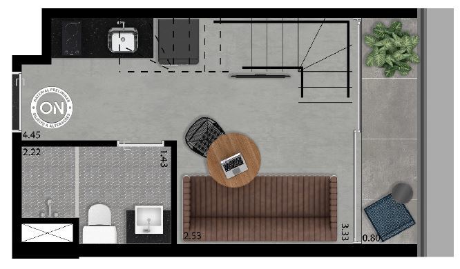 ON Alvorada 183: 1 dorm 40m² duplex inferior