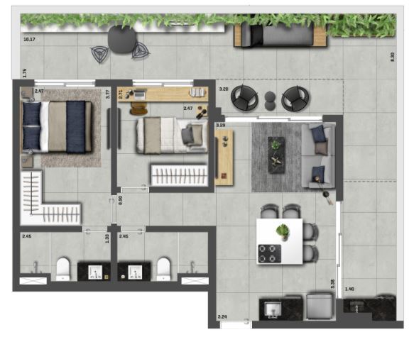 ON Jurupis: 2 dorm 85 90m² garden
