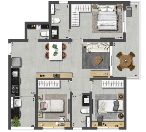 ON Jurupis: 3 dorm 90 93m²
