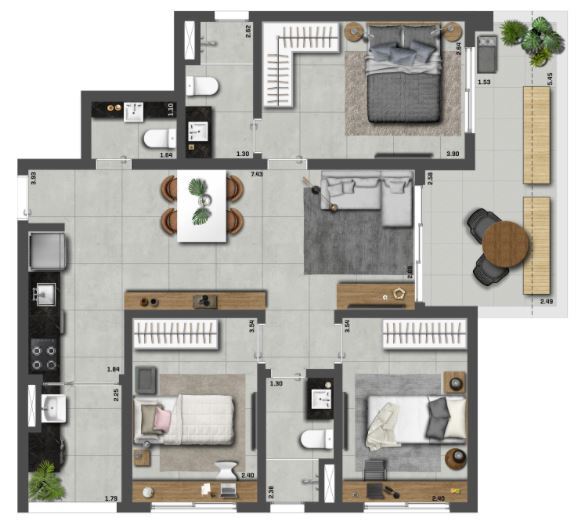 ON Jurupis: 3 dorm 94 10m² garden