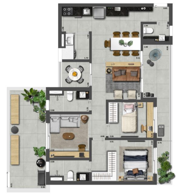 ON Jurupis: 3 dorm 104 27m² garden