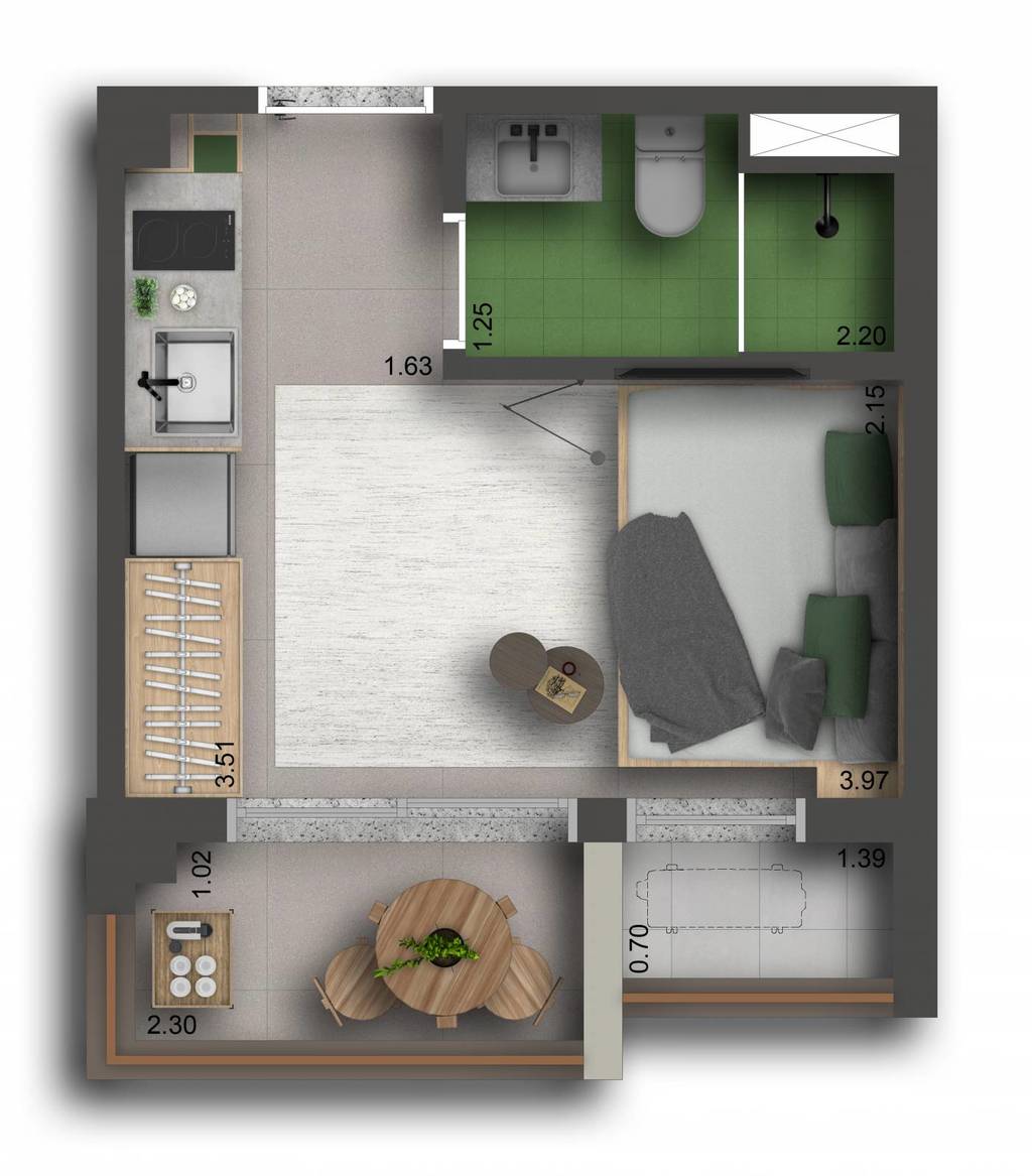 Pamplona Studios: 1 dorm 20m² studio
