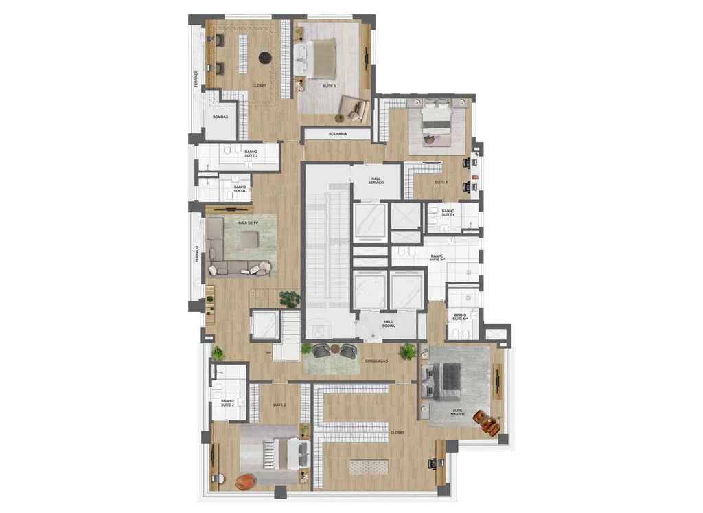 Park Lane: 4 dorm 688m² cobertura duplex inferior