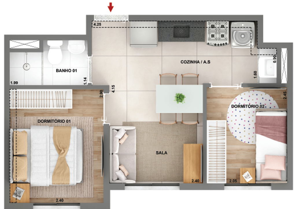 Parque das Nações Condomínio Granja Julieta: 2 dorm 32m²