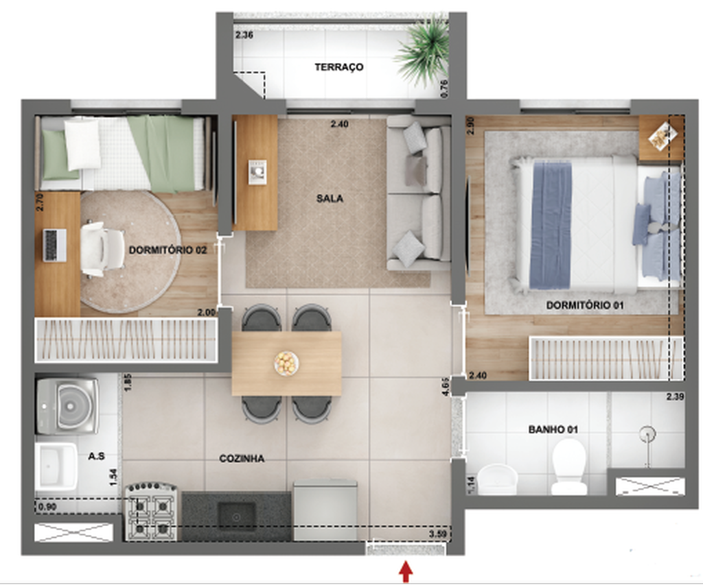 Parque das Nações Condomínio Granja Julieta: 2 dorm 36m²