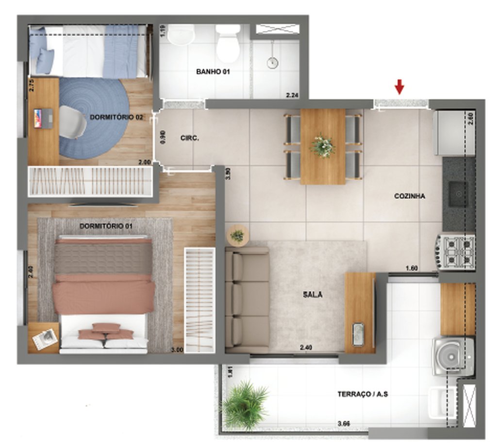 Parque das Nações Condomínio Granja Julieta: 2 dorm 41m²