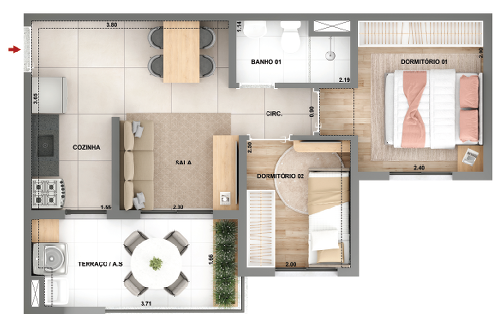 Parque das Nações Condomínio Granja Julieta: 2 dorm 42m²