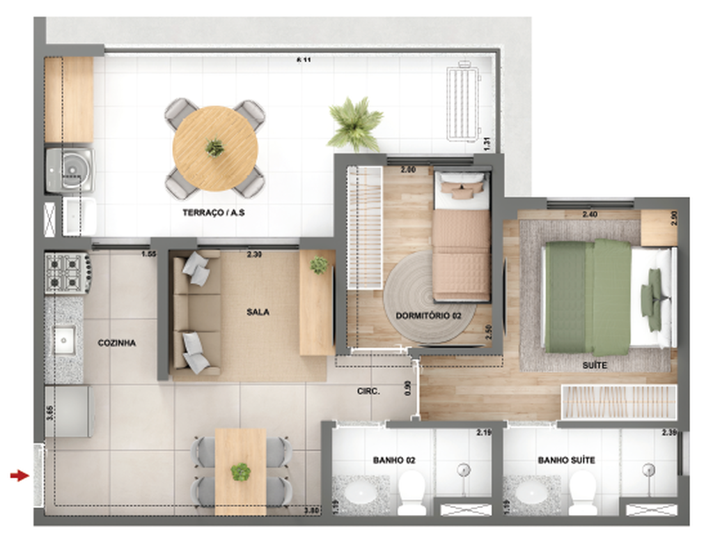 Parque das Nações Condomínio Granja Julieta: 2 dorm 52m²