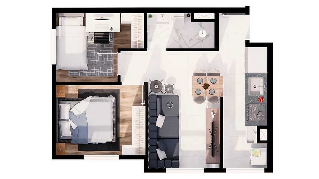Passeio Anchieta Fase 3: 2 dorm 38m²