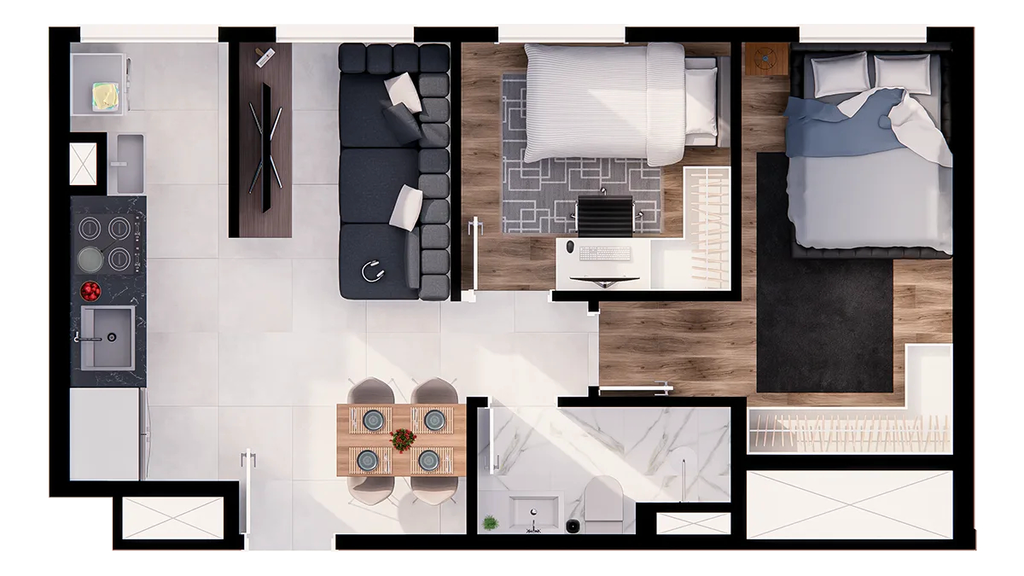 Passeio Anchieta Fase 3: 2 dorm 40m²