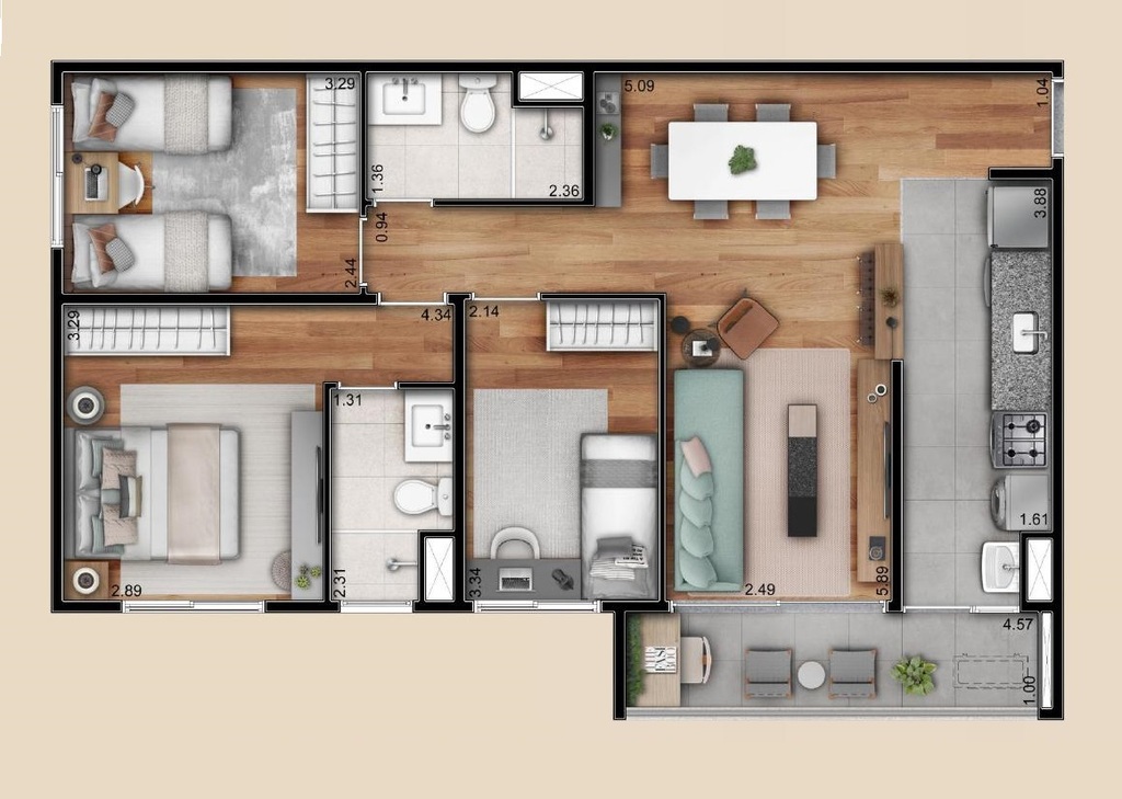 Patteo São Bernardo do Campo Fase 1: 3 dorm 74m²