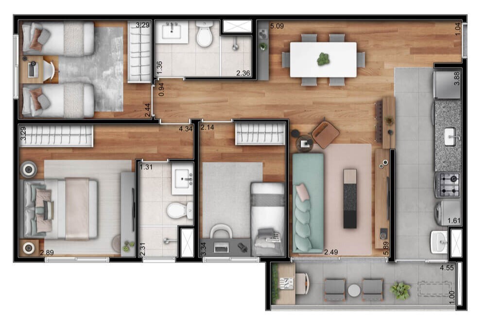 Patteo São Bernardo do Campo Fase 1: 3 dorm 76 29m²