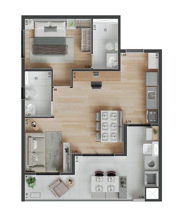 Peak Vila Olímpia: 1 dorm 61m² opção 1