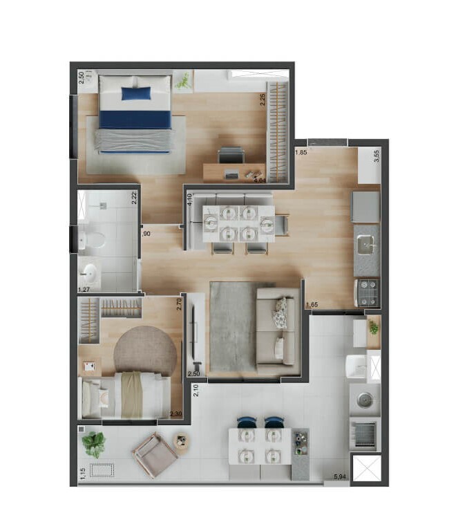 Peak Vila Olímpia: 2 dorm 61m² opção 2