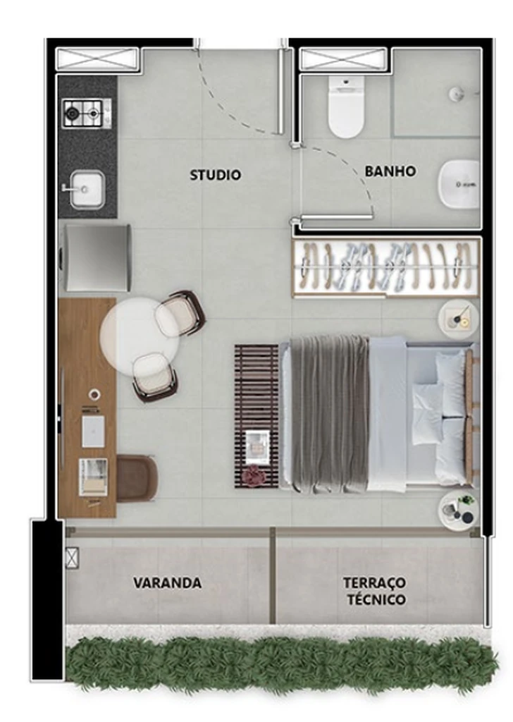 Pintassilgo 336: 1 dorm 28m² studio