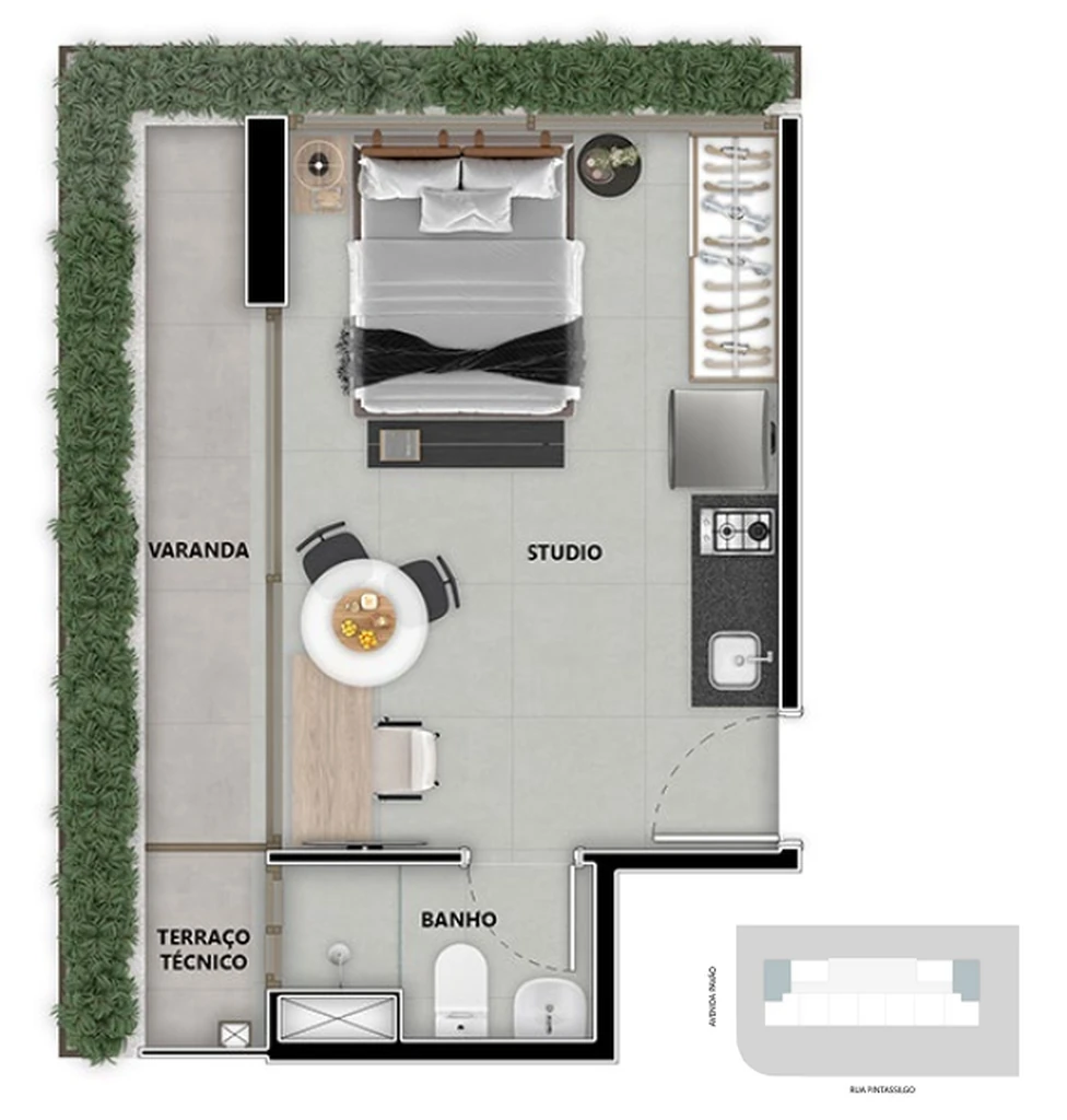 Pintassilgo 336: 1 dorm 32m² studio