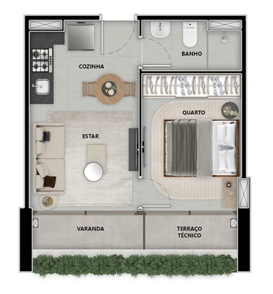 Pintassilgo 336: 1 dorm 35m²