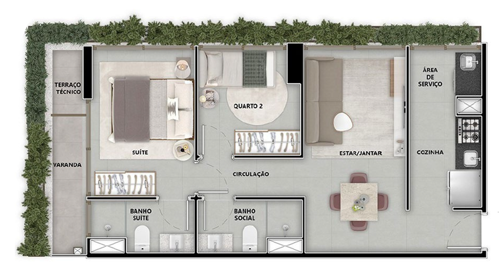 Pintassilgo 336: 2 dorm 60m²