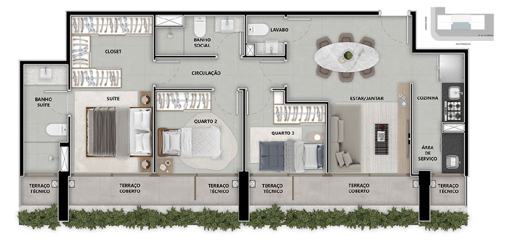 Pintassilgo 336: 3 dorm 83m²