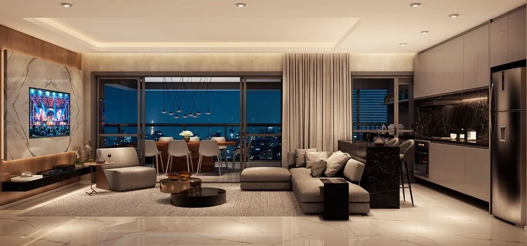 Place Klabin: Living do Apto de 118m²