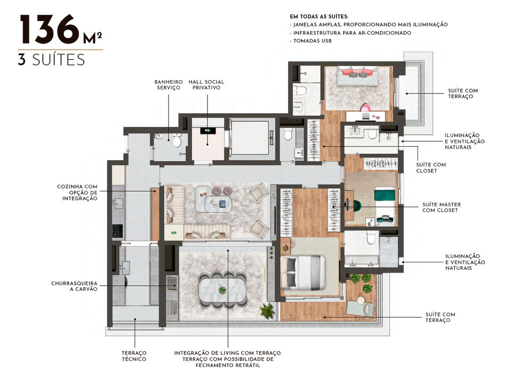Place Klabin: Tipo 136m² 3 suítes