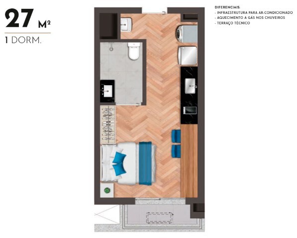 Place Klabin: Tipo 27m² 1 dorm. merge