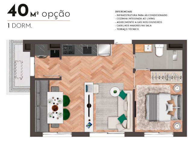 Place Klabin: Tipo 40m² 1 dorm. merge