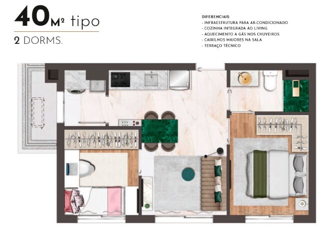 Place Klabin: Tipo 40m² 2 dorms. merge