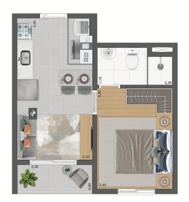Plano&Nova Espraiada: 1 dorm 26m²