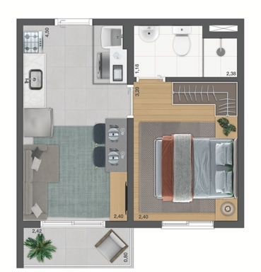 Plano&Nova Espraiada: 1 dorm 26m²