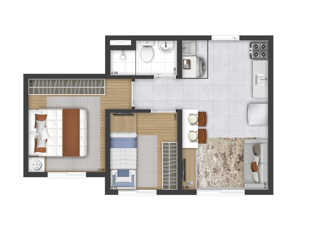 Plano&Park Santo Amaro Fase 1: 2 dorm 33m²