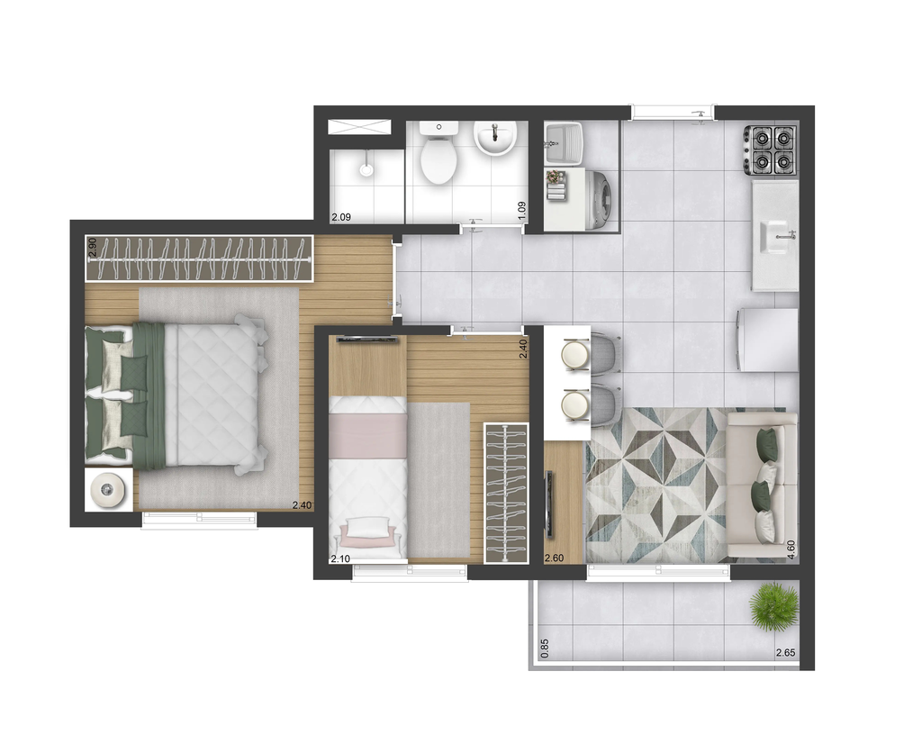 Plano&Park Santo Amaro Fase 1: 2 dorm 35m²