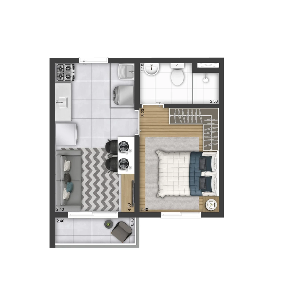 Plano&Vista Santo Amaro: 1 dorm 24m²