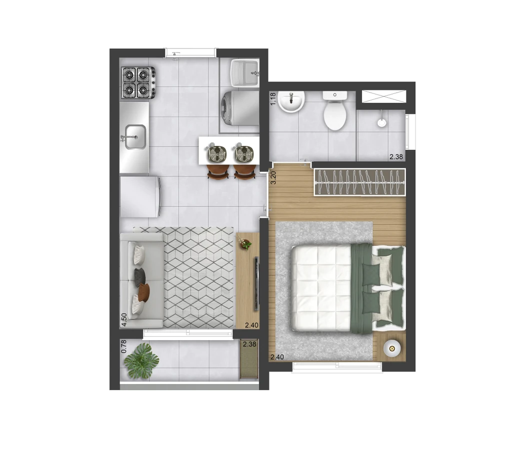 Plano&Vista Santo Amaro: 1 dorm 27m²