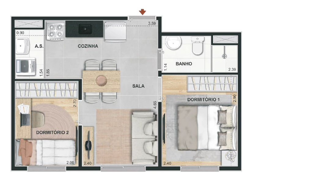 Praça Santo Antônio: 2 dorm 34m²