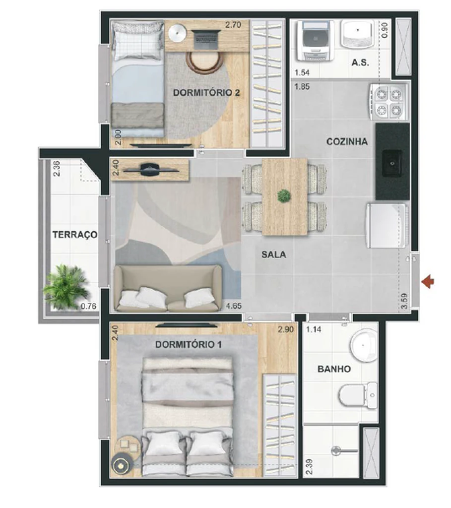 Praça Santo Antônio: 2 dorm 36m²