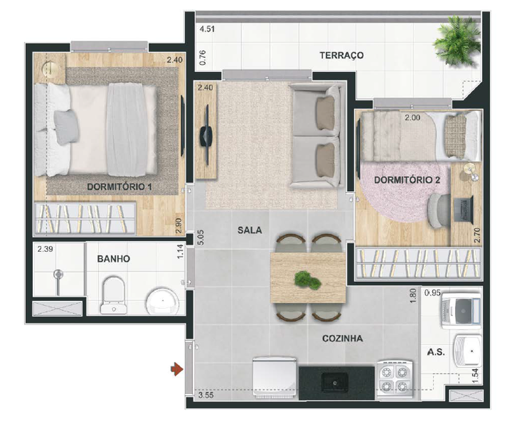 Praça Santo Antônio: 2 dorm 40m²