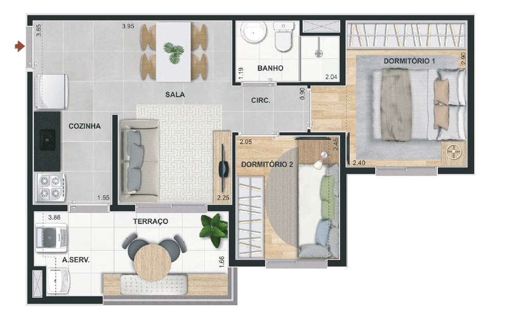 Praça Santo Antônio: 2 dorm 42m²