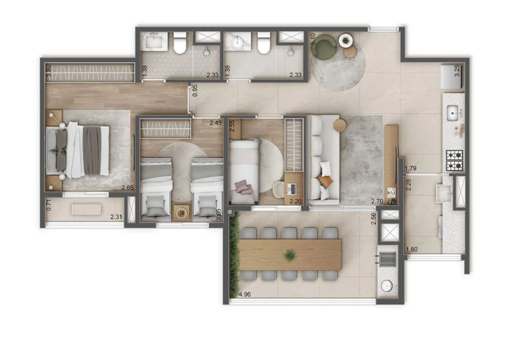Raízes L’avenir: 3 dorm 82m²