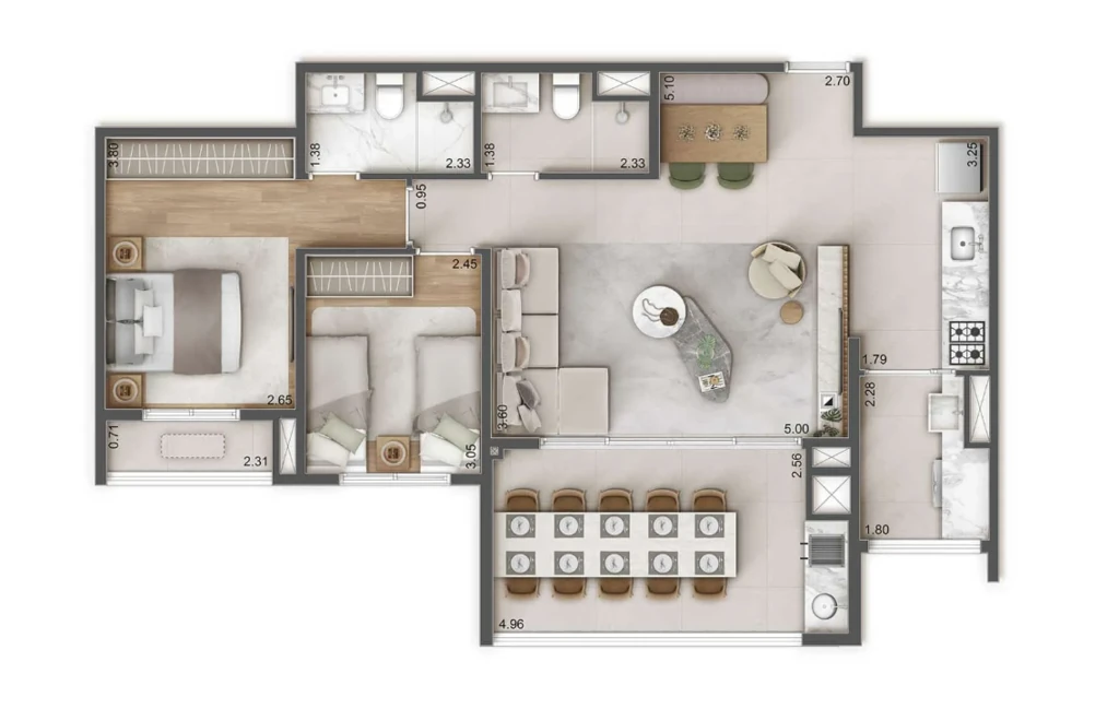 Raízes L’avenir: 2 dorm 82m² opção