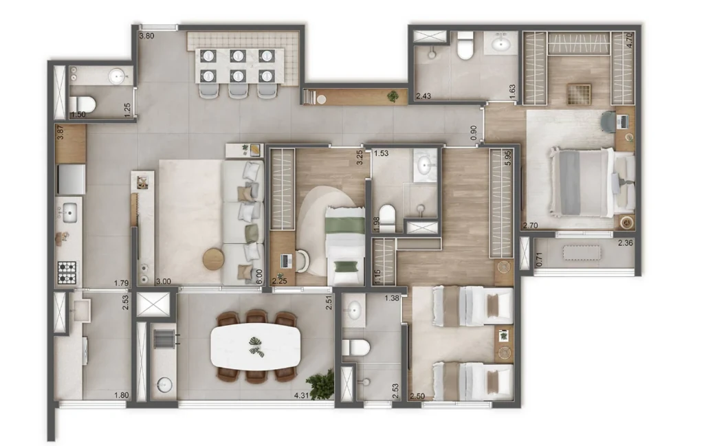 Raízes L’avenir: 3 dorm 109m²