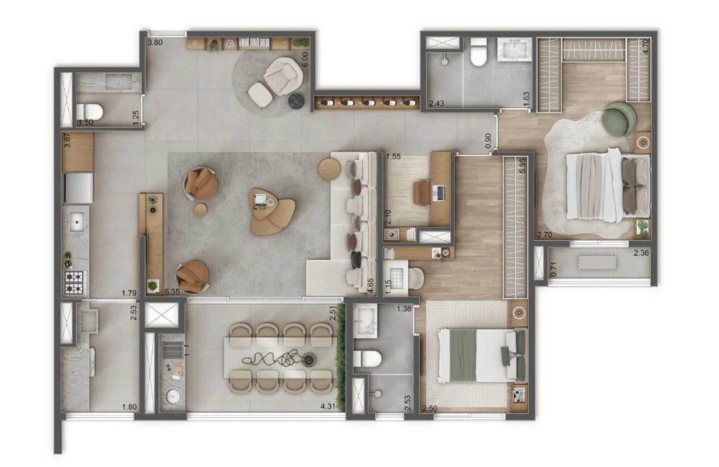 Raízes L’avenir: 2 dorm 109m² opção 1
