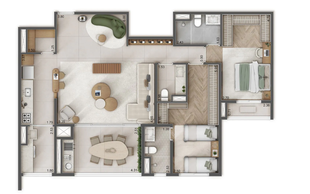 Raízes L’avenir: 2 dorm 109m² opção 2