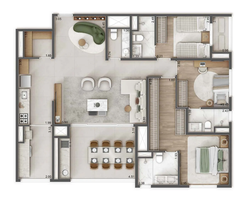 Raízes L’avenir: 3 dorm 125m² opção