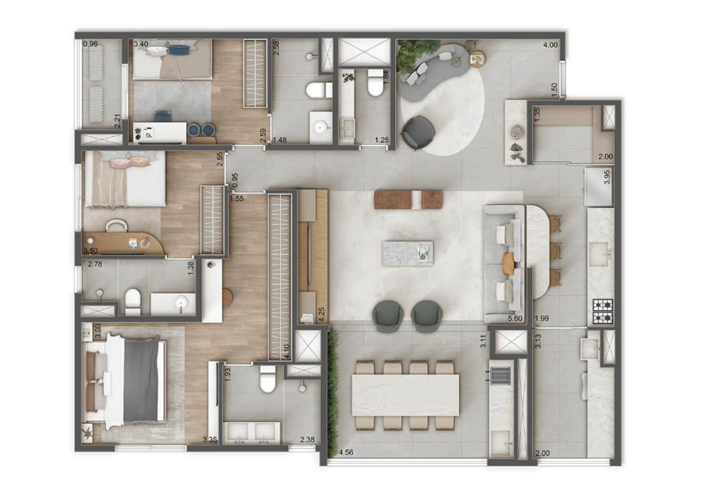 Raízes L’avenir: 3 dorm 132m² opção