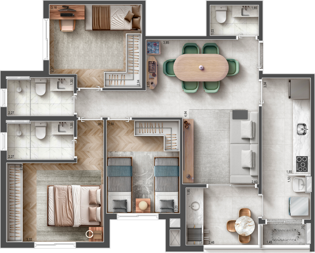 Raízes: 3 dorm 79m²