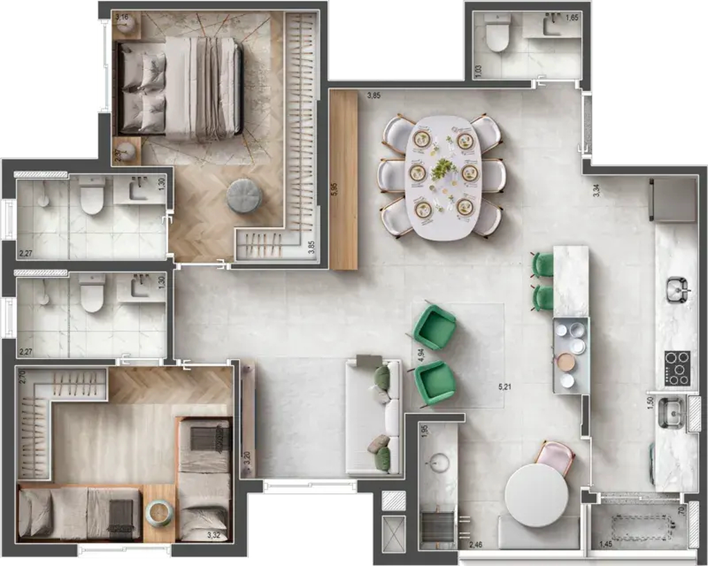 Raízes: 2 dorm 79m² opção
