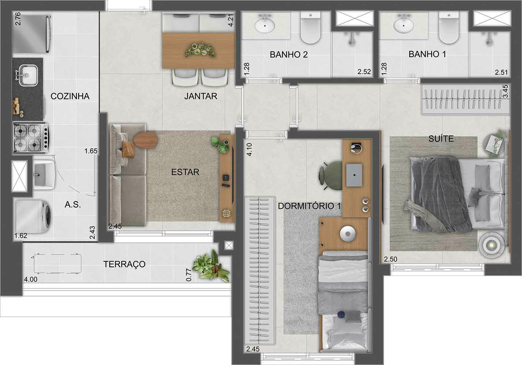 Reserva São Caetano Parque: 2 dorm 59m²