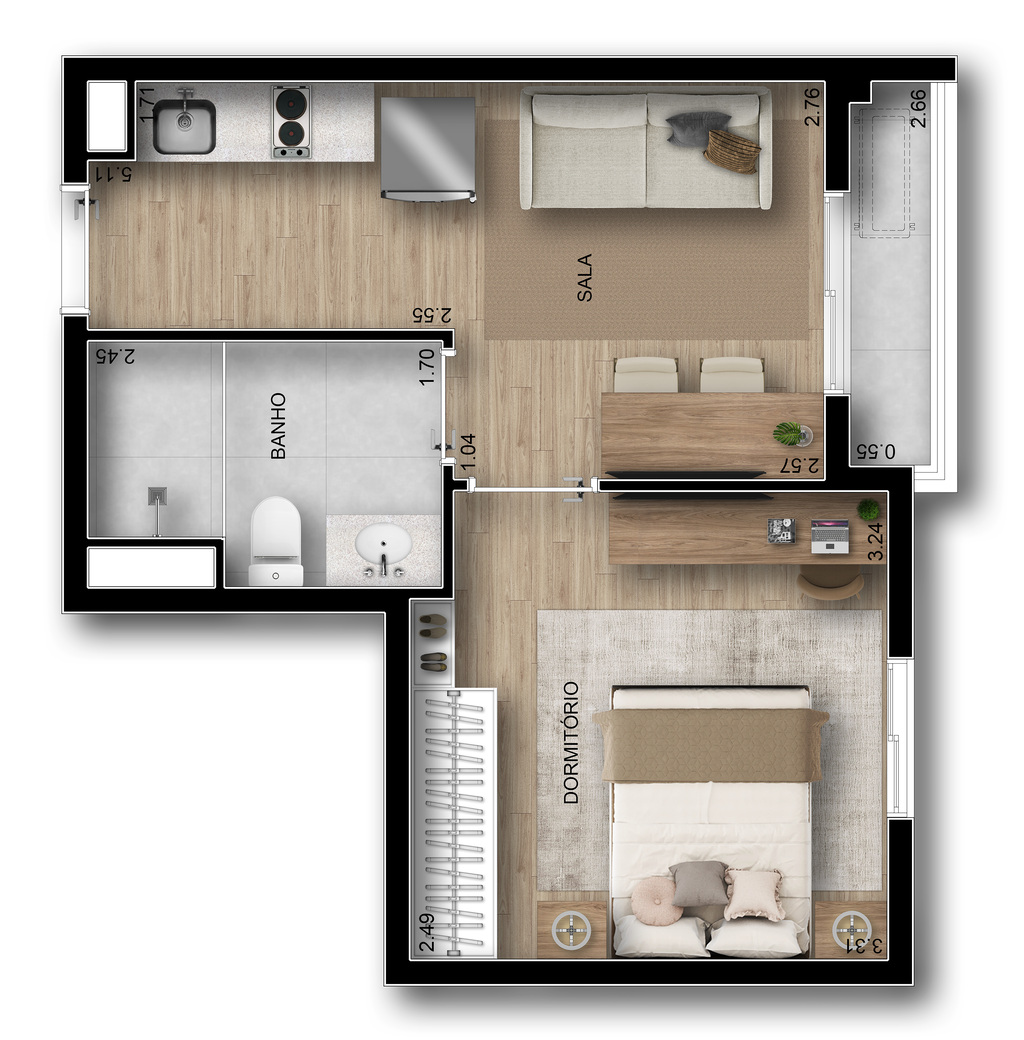 Riserva Horizonte: 1 dorm 32m²