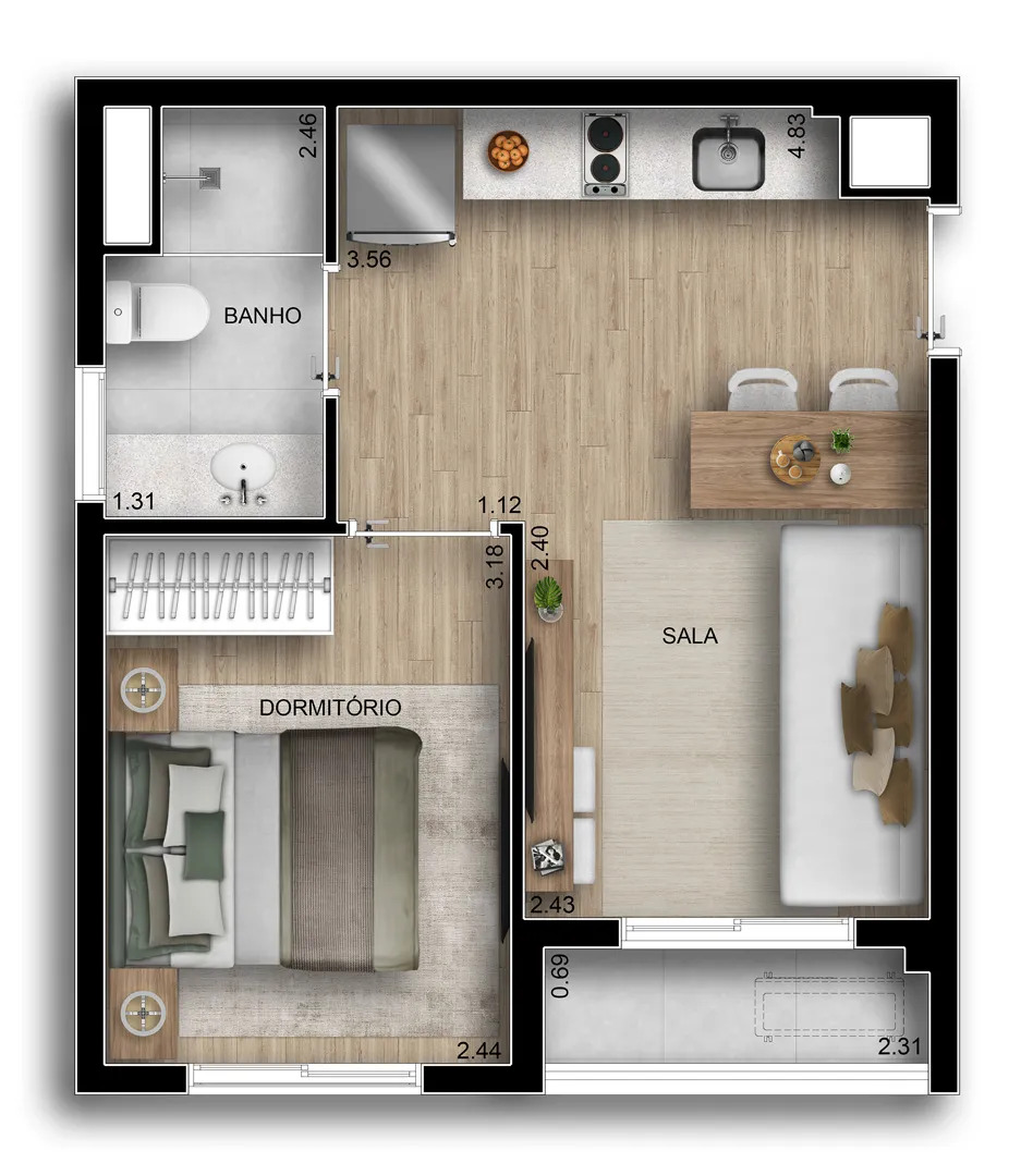 Riserva Horizonte: 1 dorm 32m²